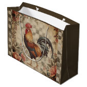 Lovely Vintage Rooster and Flowers Pattern  Groot Cadeauzakje (Achterkant Gekanteld)
