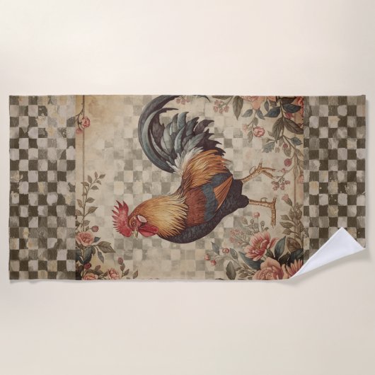 Lovely Vintage Rooster and Flowers Pattern  Strandlaken (Voorkant)