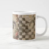 Lovely Vintage Rooster ,Flowers Pattern, Checke Grote Koffiekop (Rechts)
