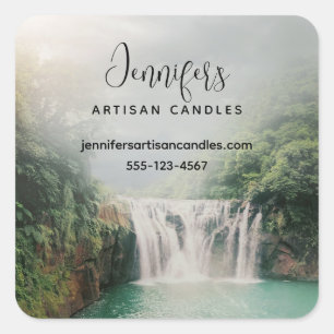 Lovely Waterfall in a Mountain Forest Business Vierkante Sticker