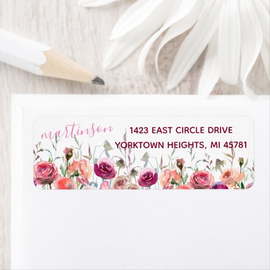 Lovely Waterverf Flower Garden Return-adres Etiket (Insitu)