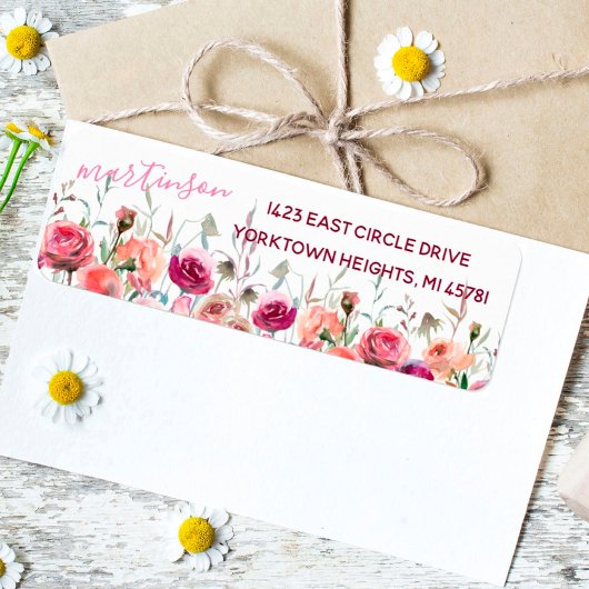 Lovely Waterverf Flower Garden Return-adres Etiket