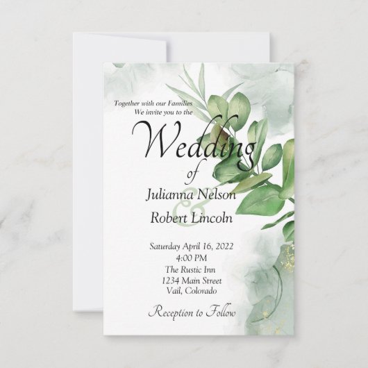 Lovely waterverf greenery bruiloft-uitnodiging kaart (Voorkant)