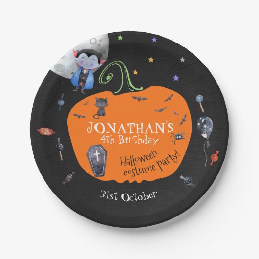 Lovely Waterverf Halloween Kinder Costume Party Papieren Bordje (Voorkant)