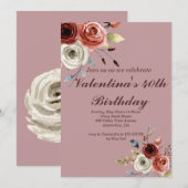 Lovely Waterverf Rozen 40th Birthday Invitation Kaart (Voorkant / Achterkant)