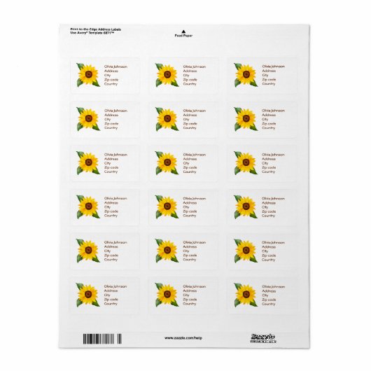 Lovely Waterverf Yellow Sunflower Persoonlijk Etiket (Full Sheet)