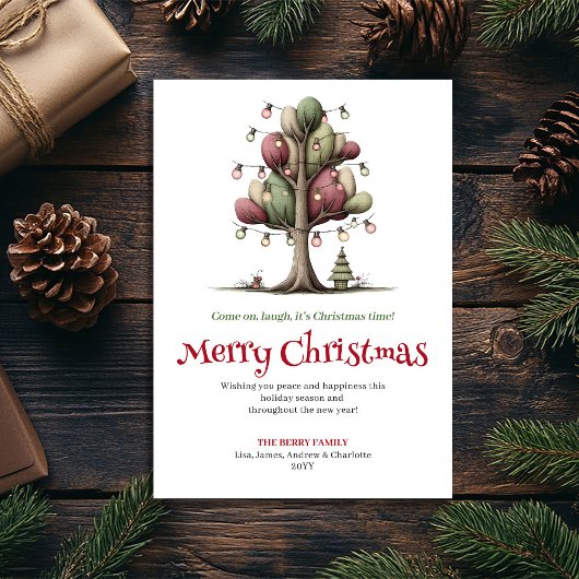 Lovely Whimsical Christmas Tree Hand Drawn Card Feestdagenkaart