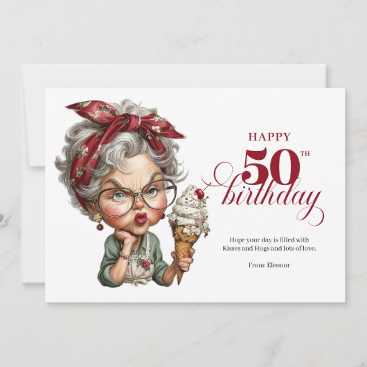 Lovely Whimsical Woman 50th Birthday Humor Greetin Kaart (Voorkant)