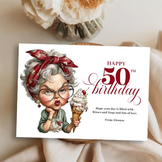 Lovely Whimsical Woman 50th Birthday Humor Greetin Kaart