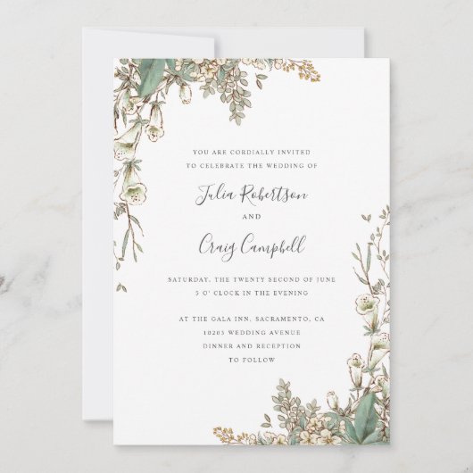 Lovely White Bellflower verlaat de witte bruiloft Kaart (Voorkant)