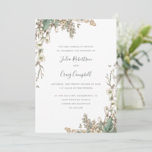 Lovely White Bellflower verlaat de witte bruiloft Kaart (Staand voorkant)