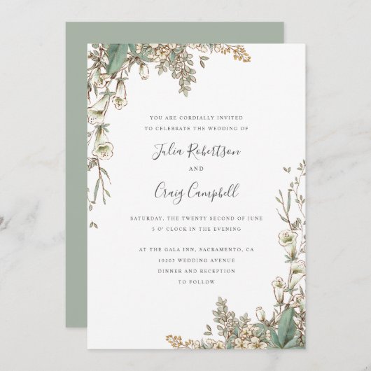 Lovely White Bellflower verlaat de witte bruiloft Kaart (Voorkant / Achterkant)