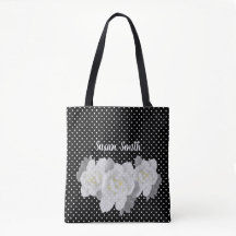 Lovely White Gardenia Flower Black White Polka Dot