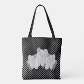 Lovely White Gardenia Flower Black White Polka Dot Tote Bag (Achterkant)