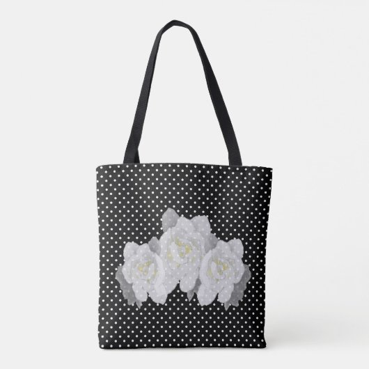 Lovely White Gardenia Flower Black White Polka Dot Tote Bag (Achterkant)