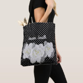 Lovely White Gardenia Flower Black White Polka Dot Tote Bag (Dichtbij)