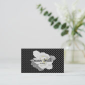 Lovely White Gardenia Flower Black White Polka Dot Visitekaartje (Staand voorkant)