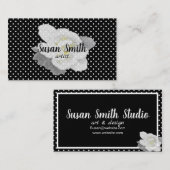 Lovely White Gardenia Flower Black White Polka Dot Visitekaartje (Voorkant / Achterkant)