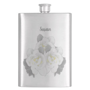 Lovely White Gardenia Flowers on Silver Flacon