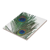 Lovely White Peacock Feather Tile Tegeltje (Zijkant)