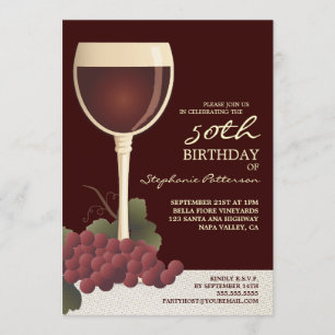 Lovely Wine & Grapes 50th Birthday Invitation Kaart