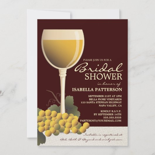 Lovely Wine & Grapes Bridal Shower Invitation Kaart (Voorkant)