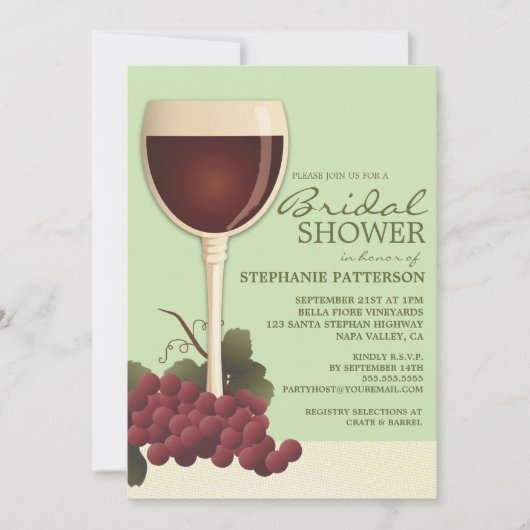 Lovely Wine & Grapes Bridal Shower Invitation Kaart (Voorkant)