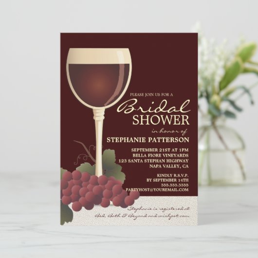Lovely Wine & Grapes Bridal Shower Invitation Kaart (Staand voorkant)