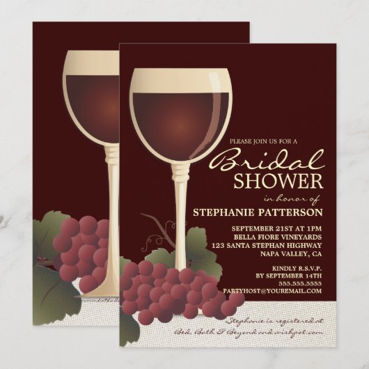 Lovely Wine & Grapes Bridal Shower Invitation Kaart (Voorkant / Achterkant)