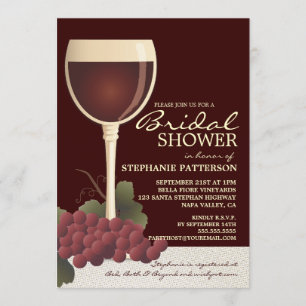 Lovely Wine & Grapes Bridal Shower Invitation Kaart