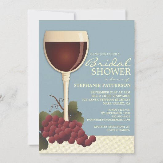 Lovely Wine & Grapes Bridal Shower Invitation Kaart (Voorkant)