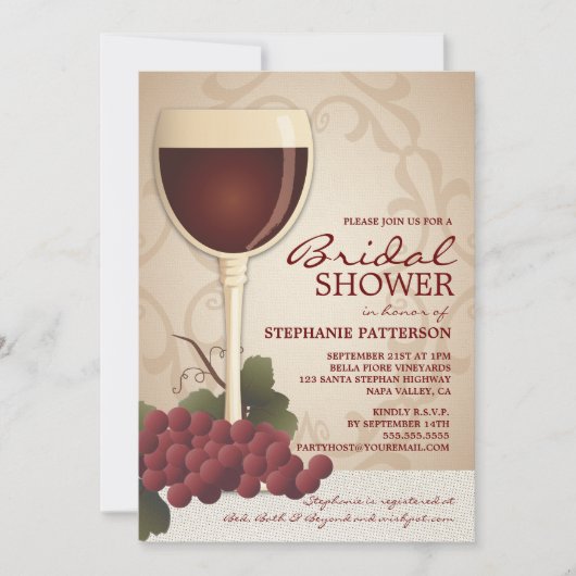Lovely Wine & Grapes Bridal Shower Invitation Kaart (Voorkant)