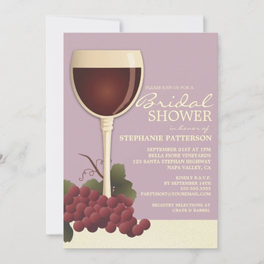 Lovely Wine & Grapes Bridal Shower Invitation Kaart (Voorkant)