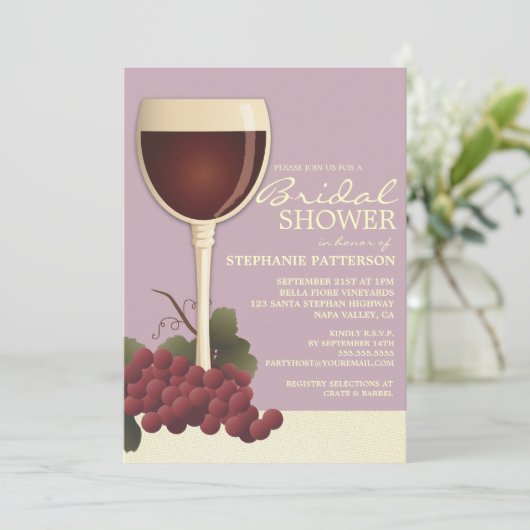 Lovely Wine & Grapes Bridal Shower Invitation Kaart (Staand voorkant)