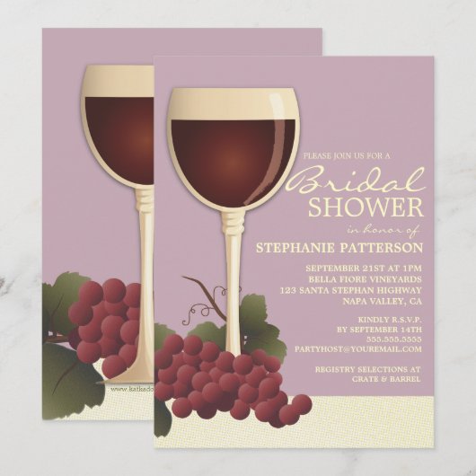 Lovely Wine & Grapes Bridal Shower Invitation Kaart (Voorkant / Achterkant)