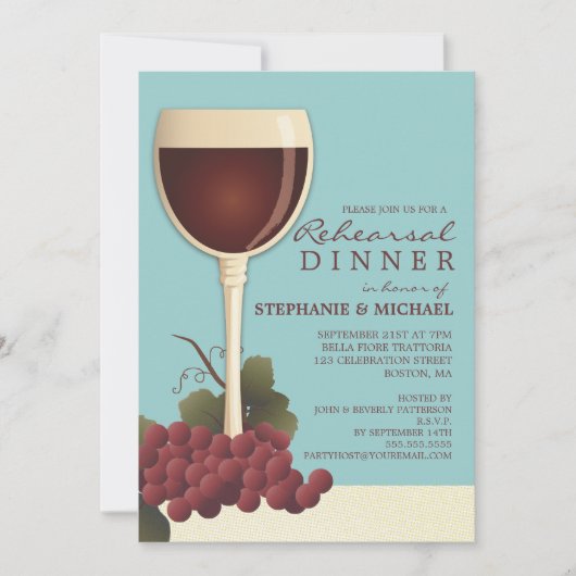 Lovely Wine & Grapes Rehearsal Dinner Invitation Kaart (Voorkant)