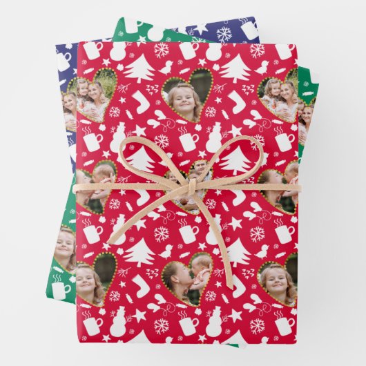 Lovely Winter Pattern Photo Collage Kerstmis Inpakpapier Vel (In situ)
