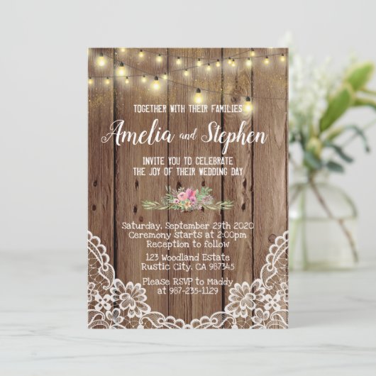 Lovely Wooden Rustic Wedding Uitnodiging (Staand voorkant)