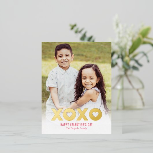 Lovely XOXO Folie Valentijnsdag Foto Briefkaart (Staand Voorkant)