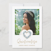 Lovely XVs Floral Blue & Gold Heart Shape Wreath  Kaart (Voorkant)