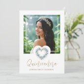 Lovely XVs Floral Blue & Gold Heart Shape Wreath  Kaart (Staand voorkant)