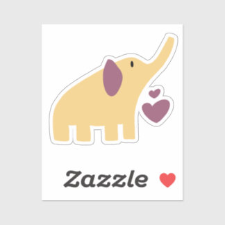 Lovely Yellow Elephant With Hearts Sticker