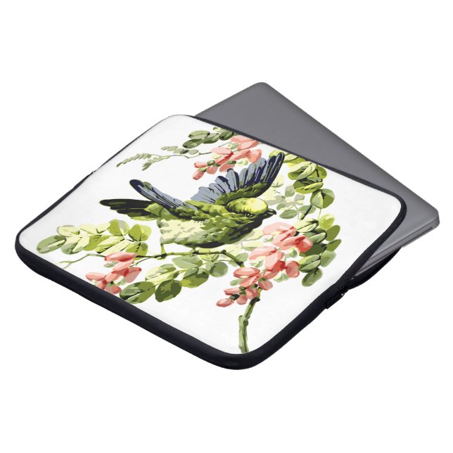 Lovely Young Parrot in Flowering Tree Laptop Sleeve (Voorkant top)