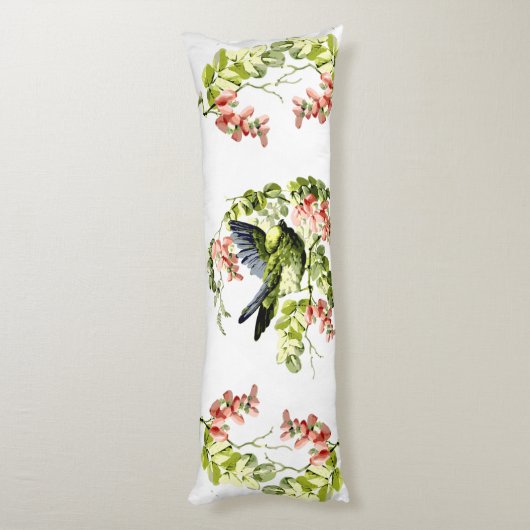Lovely Young Parrot in Flowering Tree Lichaamskussen (Achterkant (Verticaal))
