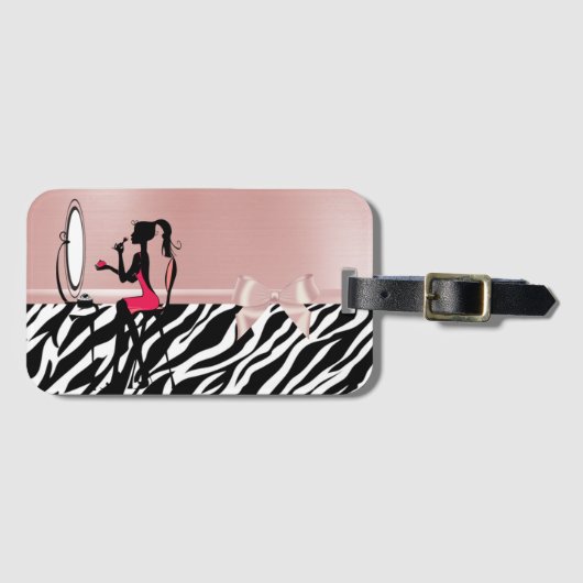 Lovely Zebra Print,Ribbon Bow,Women Silhouette Bagagelabel (Voorkant (horizontaal))