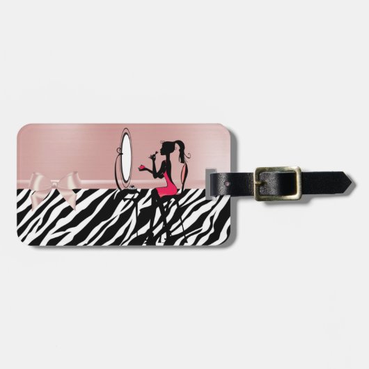 Lovely Zebra Print,Ribbon Bow,Women Silhouette Bagagelabel (Voorkant horizontaal)