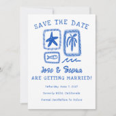 LoveNote van het Zee Beach Hand-Drawn Schattige Cu Save The Date (Voorkant)