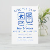 LoveNote van het Zee Beach Hand-Drawn Schattige Cu Save The Date (Staand voorkant)