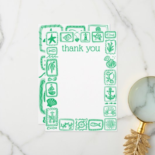 LoveNotes van het Zee Modern Schattige Vrijgezelle Bedankkaart (Voorkant / Achterkant in situ)