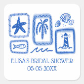 LoveNotes van Zee Schattige Beach CUSTOM Vrijgezel Vierkante Sticker (Voorkant)